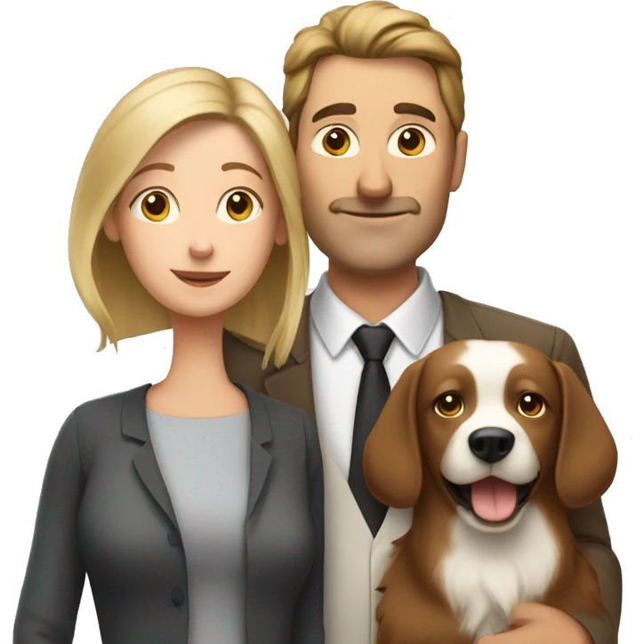 Tall husband and short wife with small white and brown dog emoji