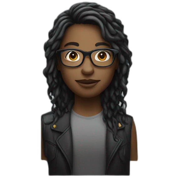 tech person, black hear, glasses, white skin emoji