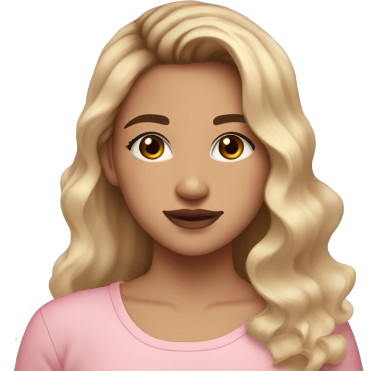 hispanic pretty girl with ombré light brown to blonde hair and light fair pale skin in pink shirt coquette aesthetic  emoji