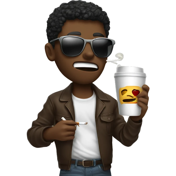  brutal boy in sunglasses holds a cup of coffee and has a cigarette in his mouth emoji