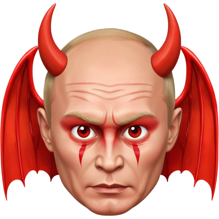 Putin as a devil with red skin, pitchfork, wings emoji