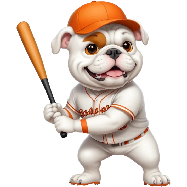 WHITE Bulldog playing baseball, orange emoji