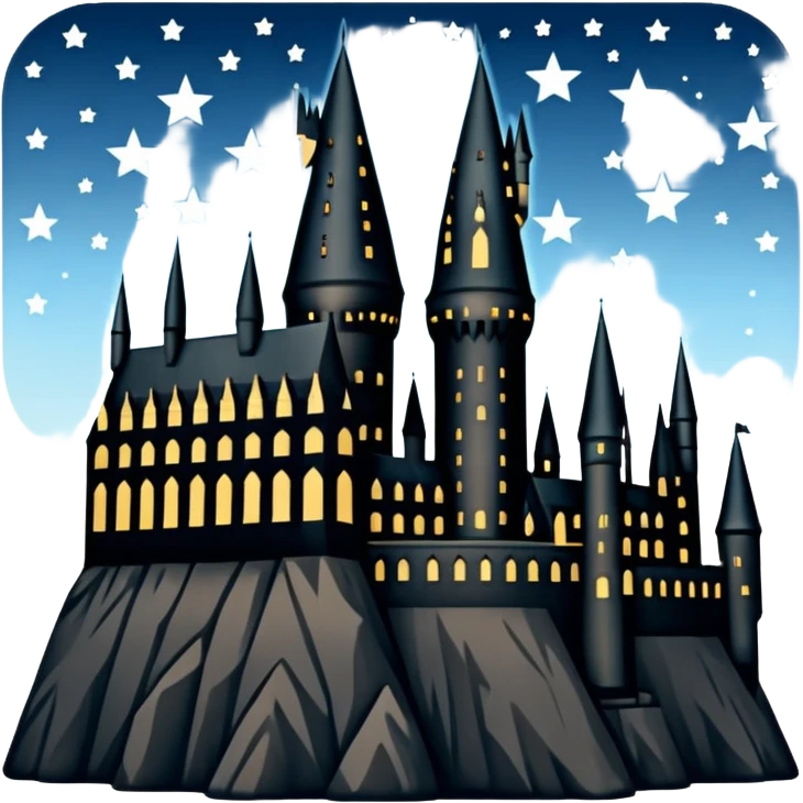 Harry Potter series, Hogwarts castle silhouette with stars, outlined only emoji