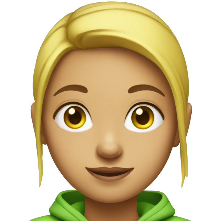 a girl with a ponytail on her head with green eyes and a yellow hoodie emoji