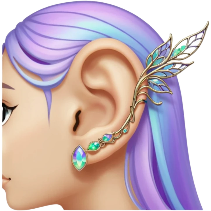 Elvish iridescent fae shiny sparkly translucent diaphanous ear climber ear cuff ear piece apparel emoji