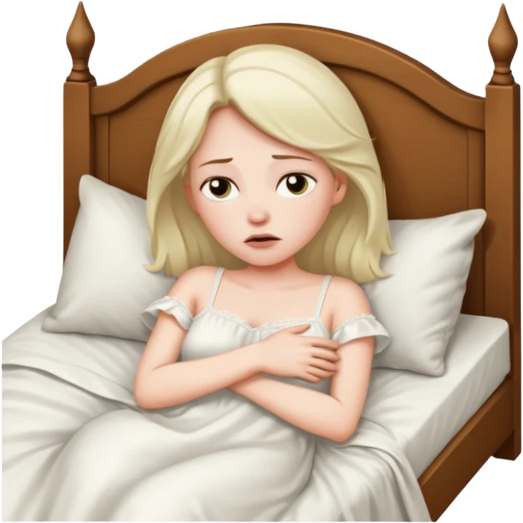 женщина лежит в кровати, она напряжена и нахмурена, за окном ночь emoji