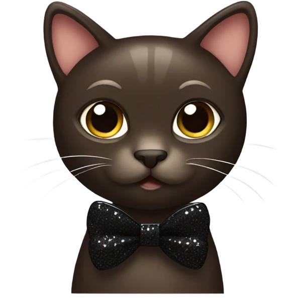 a dark brown cat with black glitter bow emoji
