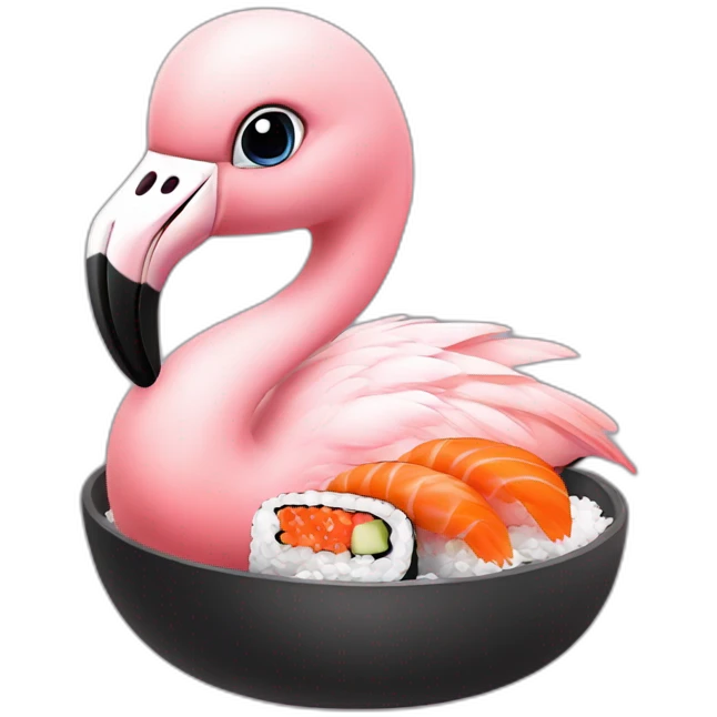 Cute Baby flamingo eating sushi emoji