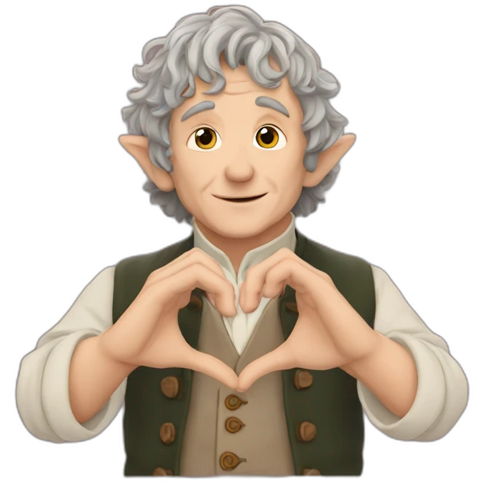 bilbo baggins making a heart with his hands emoji