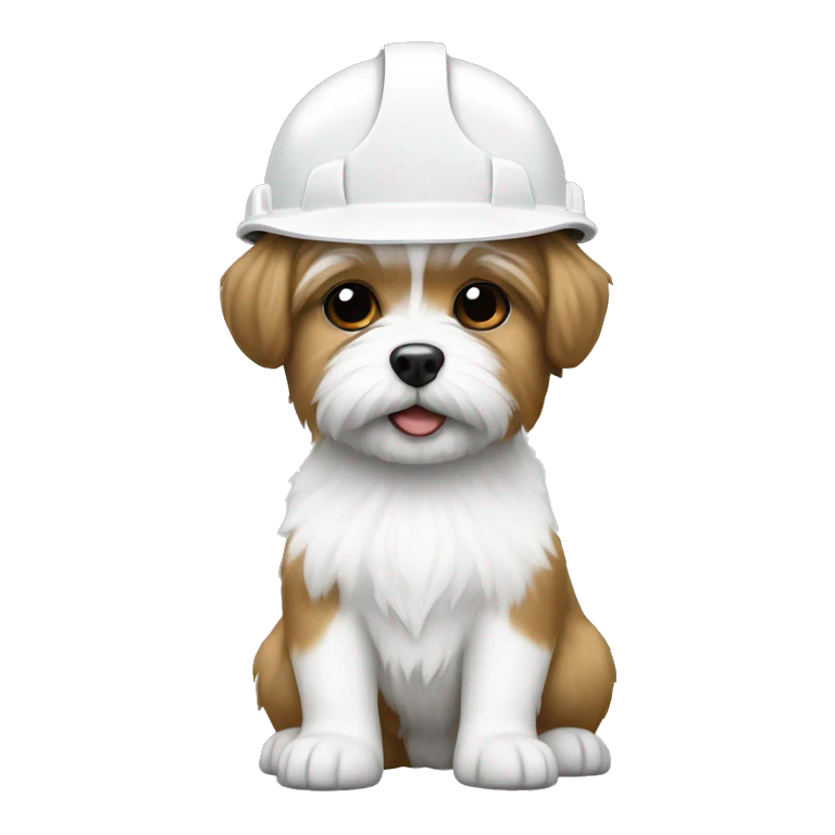 White shorkie wearing white hard hat emoji