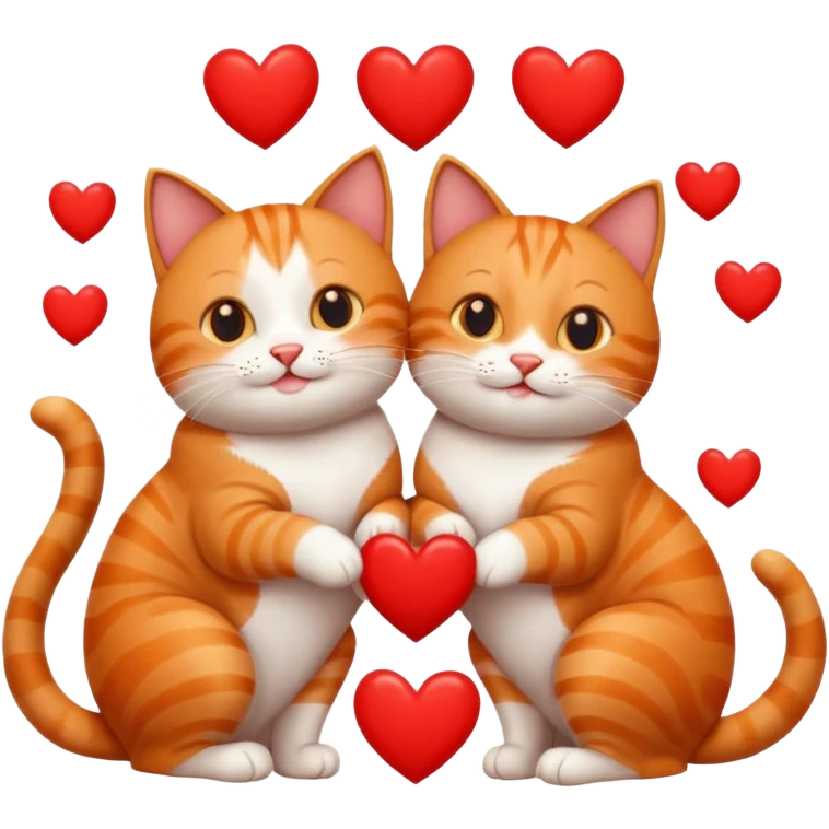 two happy cats in love surrounded by hearts emoji