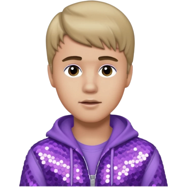 Justin Bieber with dark blonde hair, lilac sequin outfit emoji