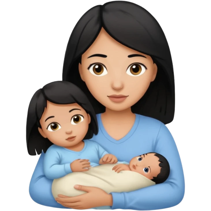 mom holding newborn baby girl with brown eyes tan skin and black hair and for the newborn baby, blue eyes newborn girl baby tan skin black hair emoji