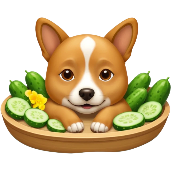 dog relaxing spa with cumcumbers IN EYES emoji