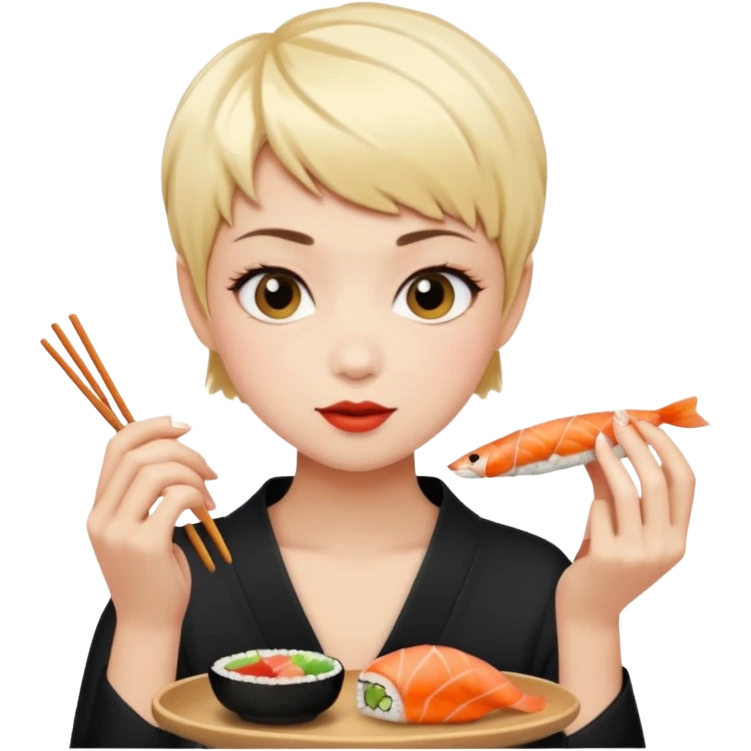 girl pixiecut Hair eating sushi emoji
