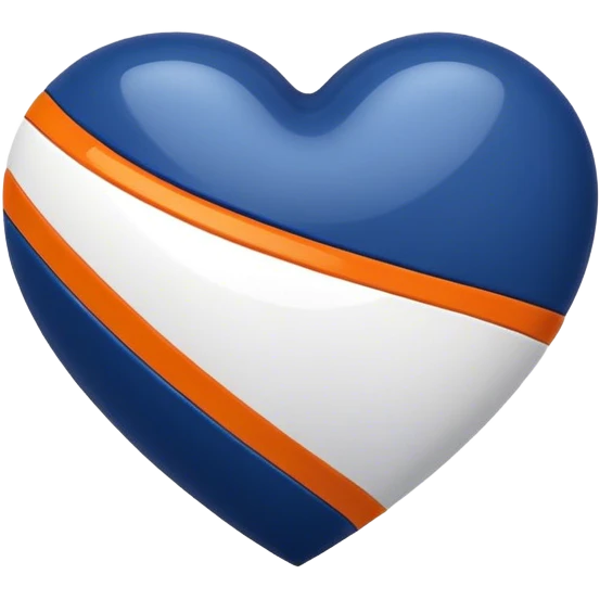 Glossy, sporty dark blue heart with diagonal white and orange athletic stripes going down one side emoji