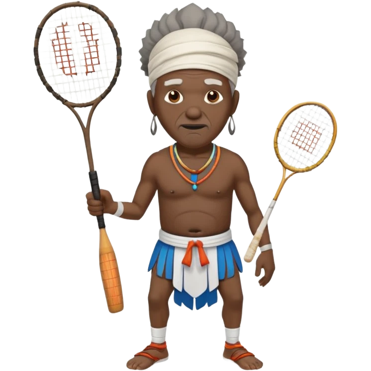 ancient shaman old black man with 1 badminton racket emoji
