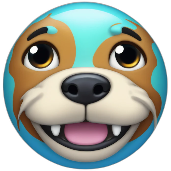 planet Neptune with a cartoon smiling dog face with smiling eyes emoji