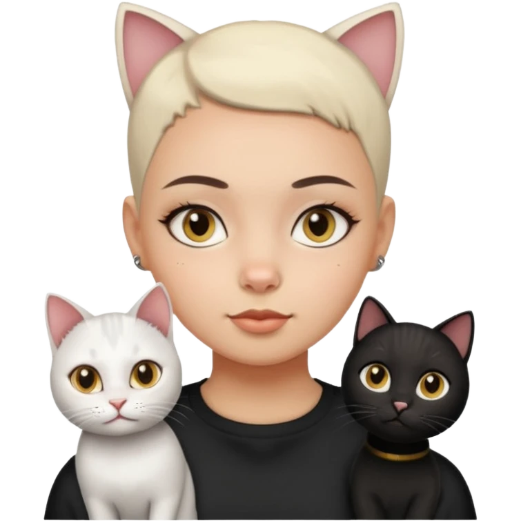 Cat color white with HAZEL EYES , BLACK BUZZ CUT LIGHT SKIN ROUND FACE GIRL emoji