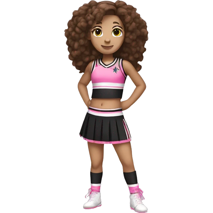Cheerleader in black and pink kit white skin and brown hair full body with pompons  emoji