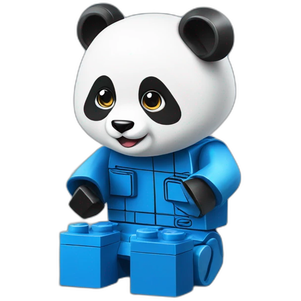 Cute panda playing with blue Lego emoji