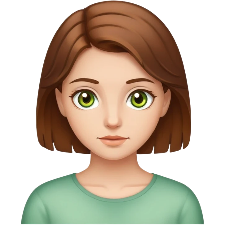 brown-haired girl indoors portrait with hazel green eyes emoji