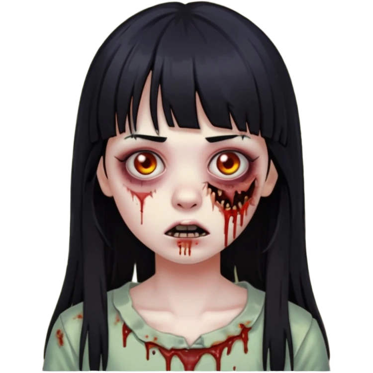 Zombie girl With black hair and bangs long hair emoji