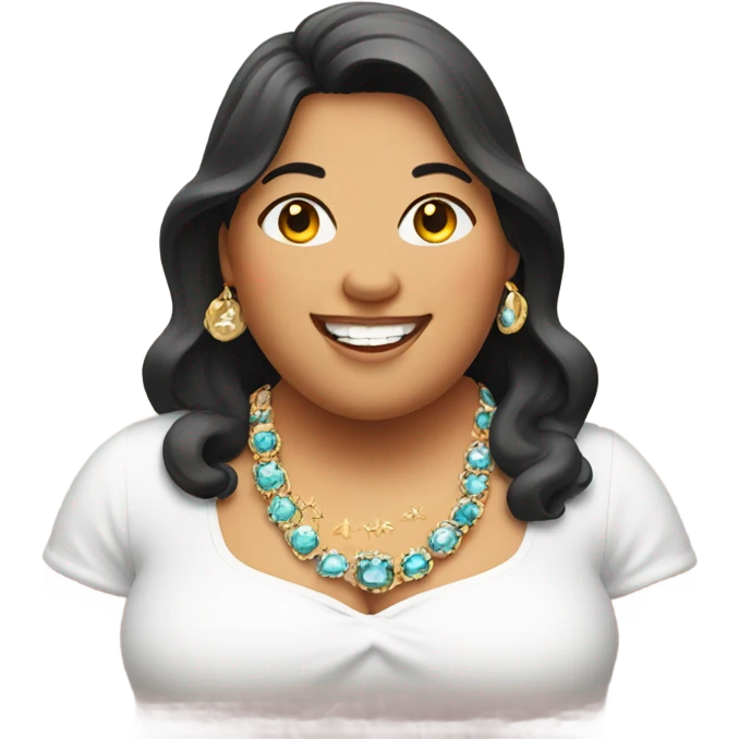 smiling overweight woman with jewelry indoors emoji