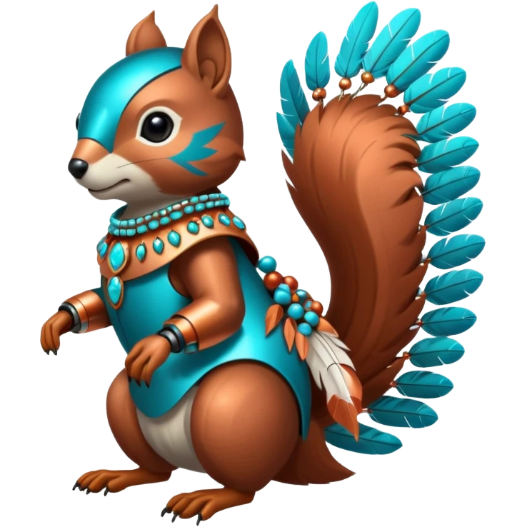 Full Robotic squirrel wearing native American regalia with feathers and beads emoji