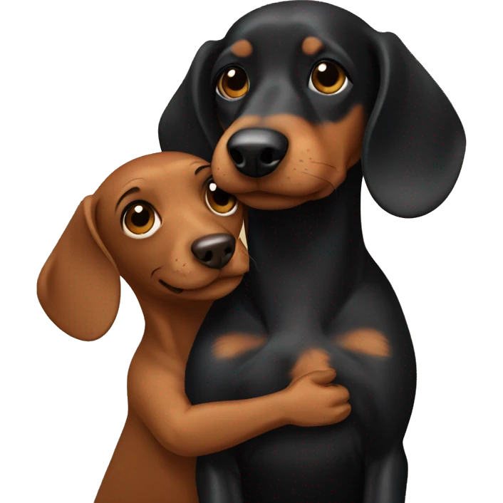 brown-haired hugging black dachshund with tan emoji