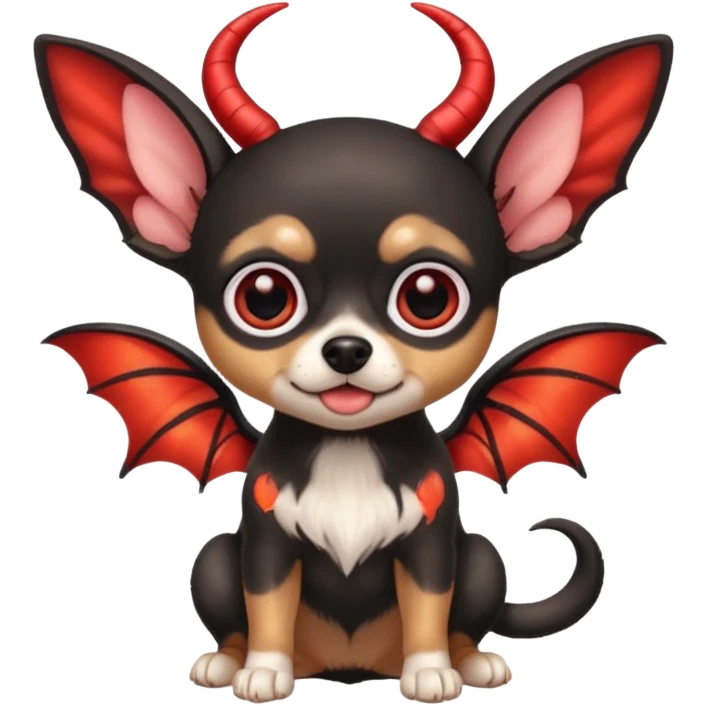 Black and tan chihuahua with fairy wings and devil horns and big eyes  emoji