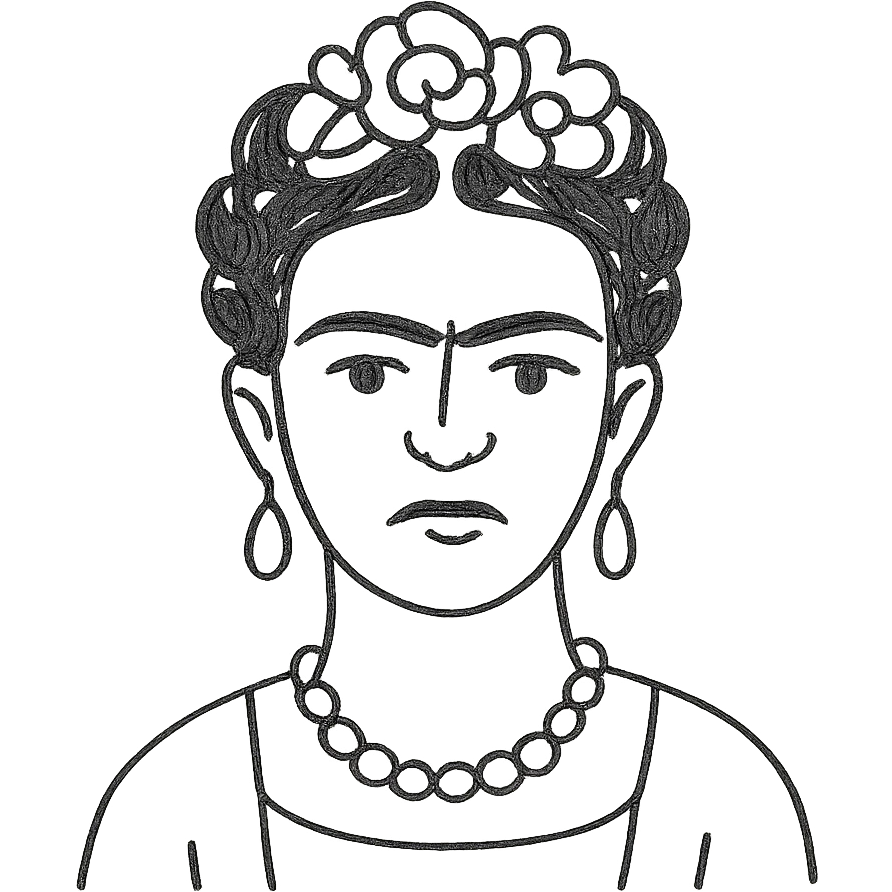 hand drawn outline icon of Frida Kahlo with no fill emoji