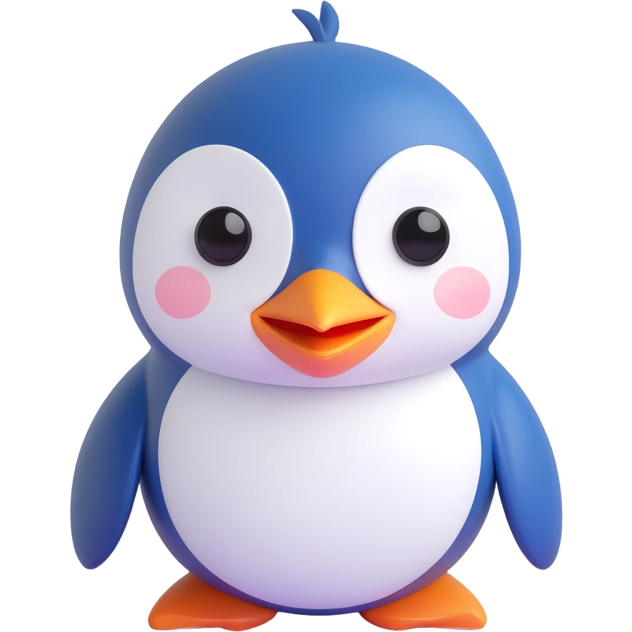 cute penguin face, simple, round, expressive eyes, 3D style emoji
