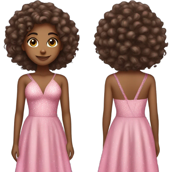 Brown girl with long curly hair in a pink sparkly dress emoji
