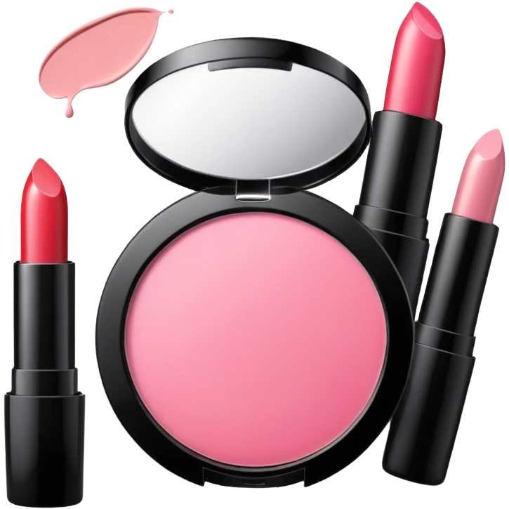makeup products all together in one piece of png, lipstick, blush, powder, etc ALL PINK emoji