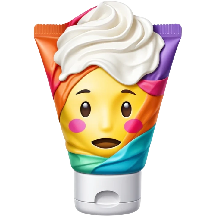 hand cream tube that is empty, crumpled, very wrinkled, cap on, no face, colorful and vibrant design, looks like a beauty product emoji
