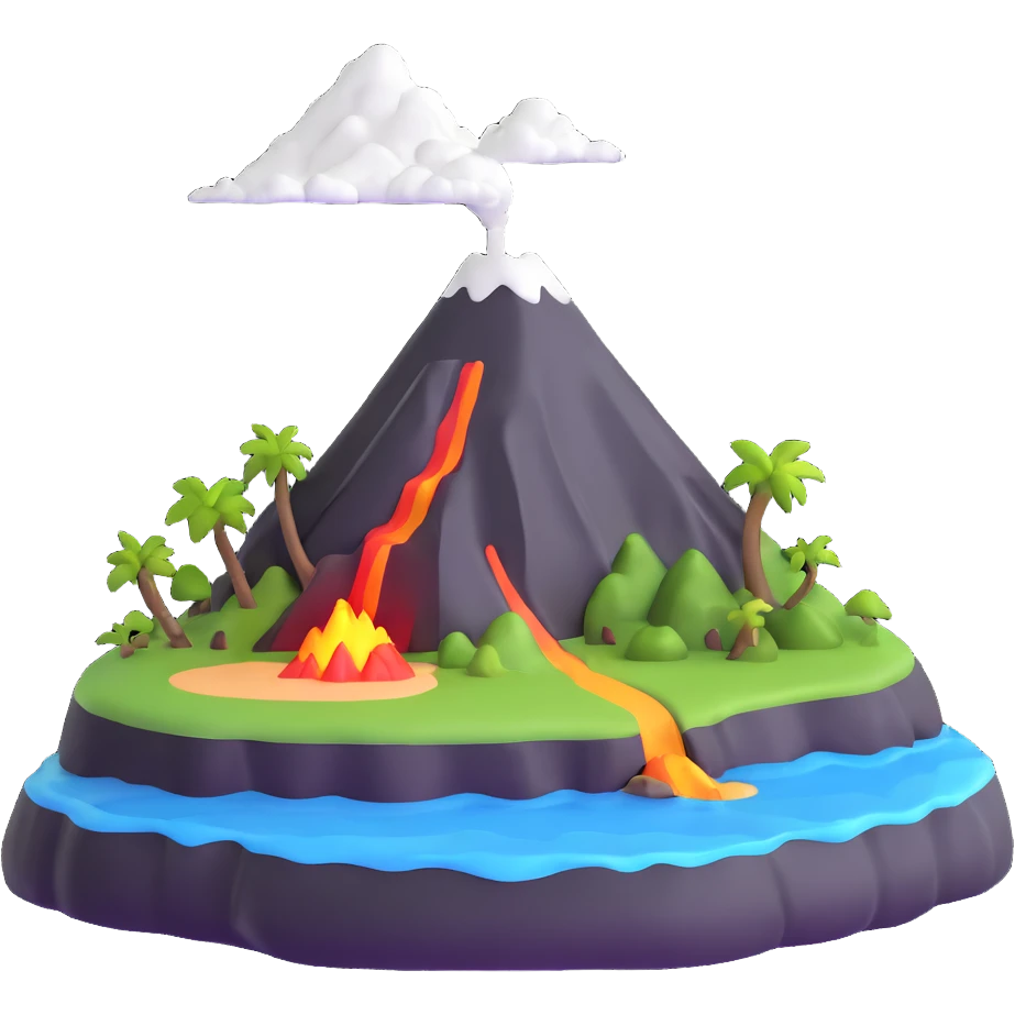 small island with volcano emoji
