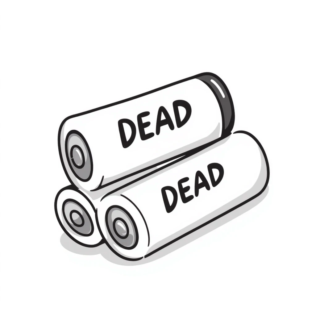 Two dead batteries stacked on top of each other, depleted, empty power emoji