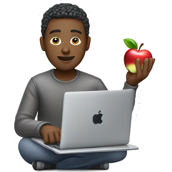 a person using an apple macbook and holding a credit card, like doing online shop emoji