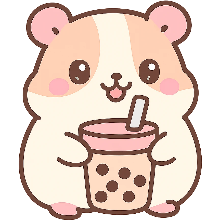cheerful fluffy guinea pig holding a cup of boba emoji