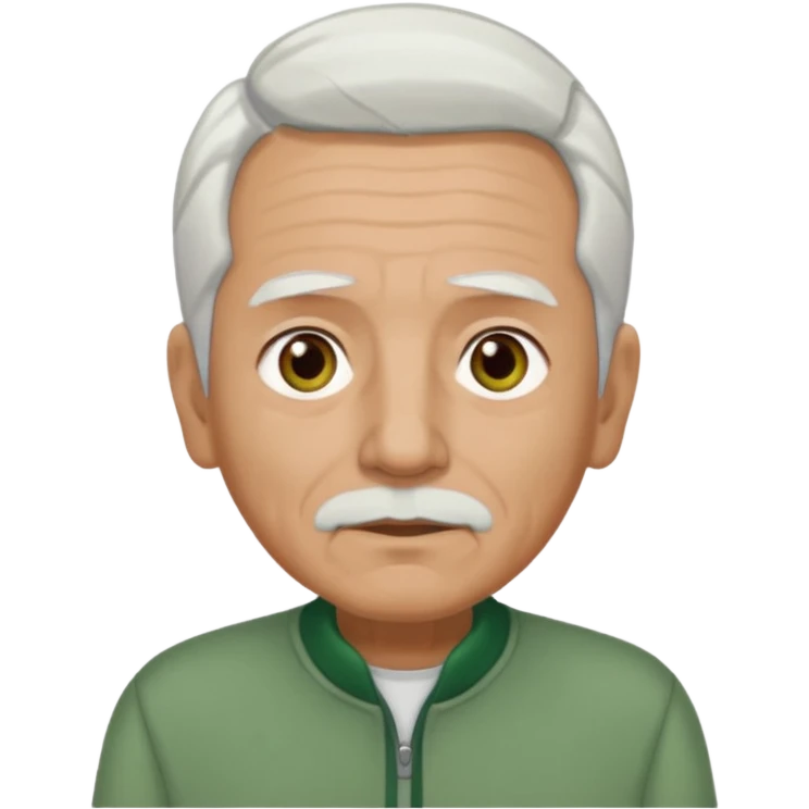 abuelo con pelo blanco, ojos cafés y ropa verde emoji