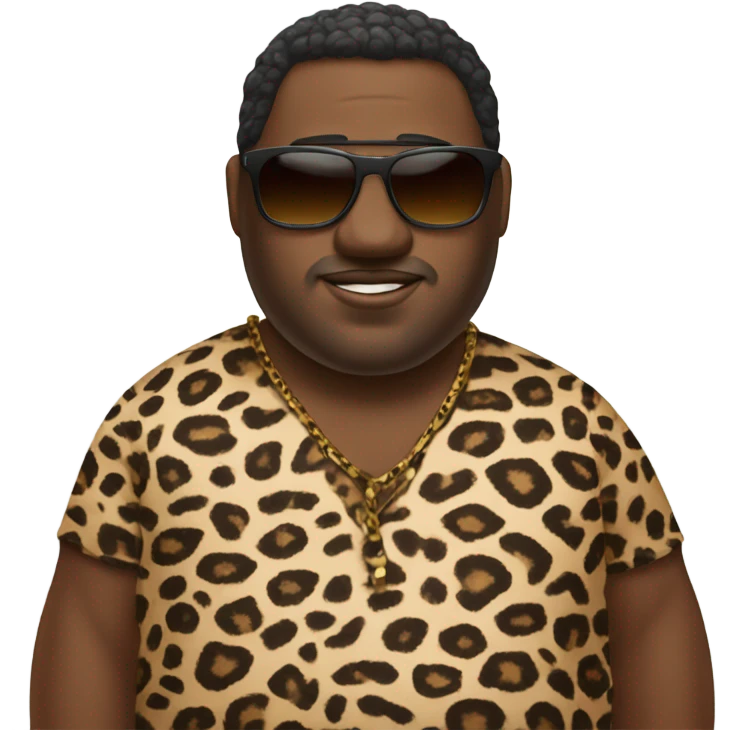 One chubby African guy, with leopard print clothing and sunglasses  emoji