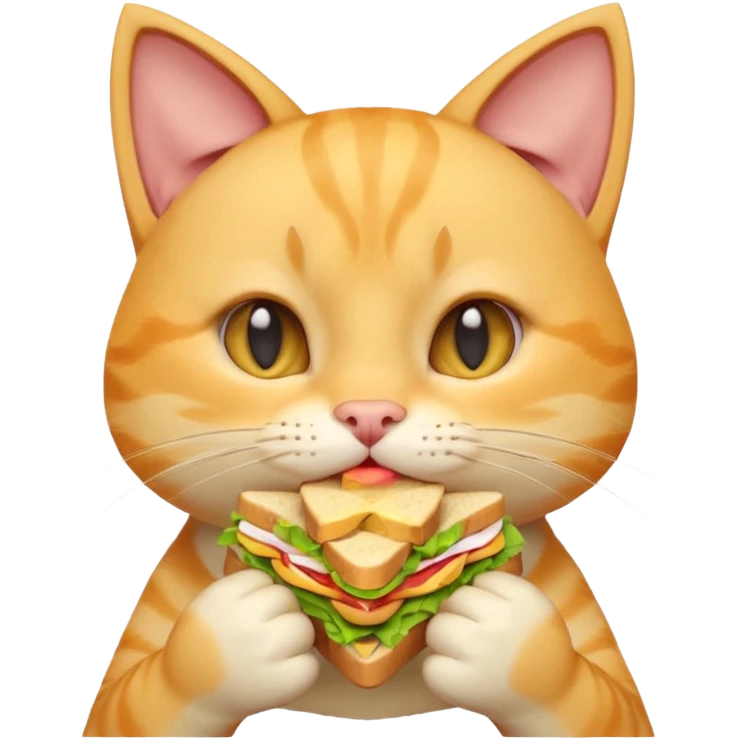 cute yellow cat portrait, head and shoulders only, biting a sandwich, cheeks full, funny expression, 3D cartoon, mobile game icon style, clean background, no text, no watermark
 emoji