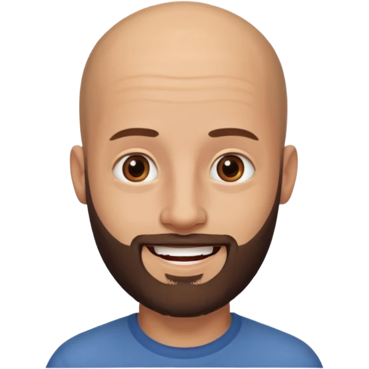 man, no hair, brown eyes, full beard, smiling emoji