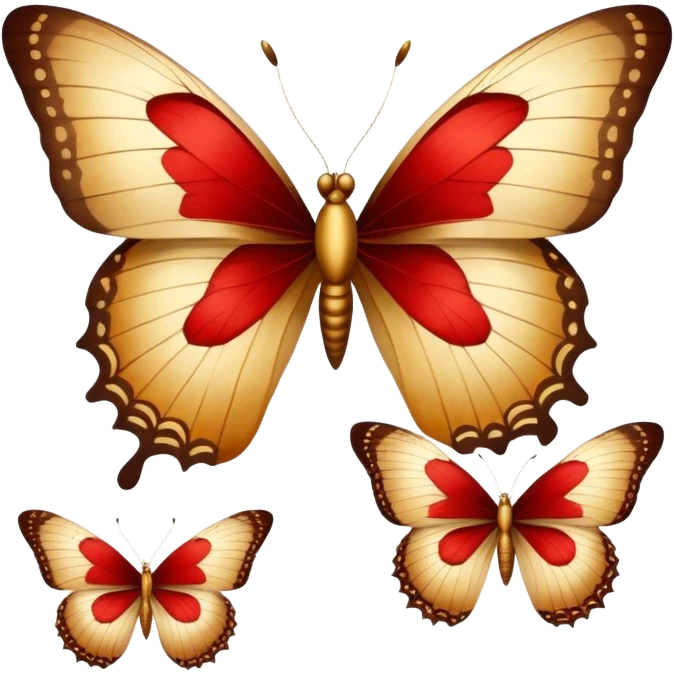 Elegant vintage golden butterflies with red and brown hues on their wings, delicate textures, antique aesthetic, softly faded colors, classic illustration style emoji