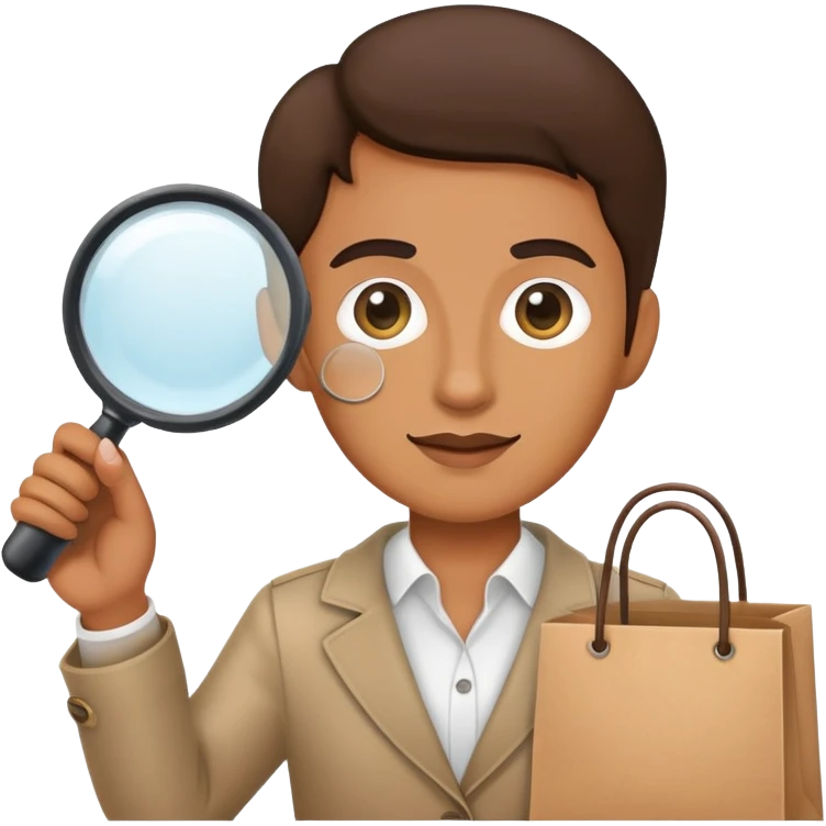 mystery shopper holding a magnifying glass and a shopping bag emoji