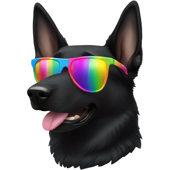 Black German Shepard with rainbow sunglasses emoji