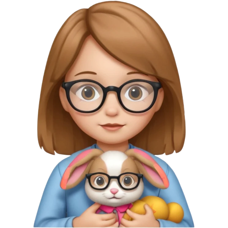 Girl kid with glasses → holding a toy rabbit emoji