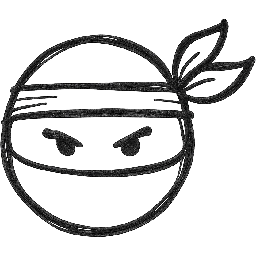ninja emoji, masked face, headband, sketchy lines, minimal details, hand drawn icon style emoji