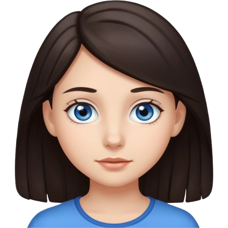 Une fille ado avec les cheveux brun foncé,la peau claire et les yeux bleu grsi emoji